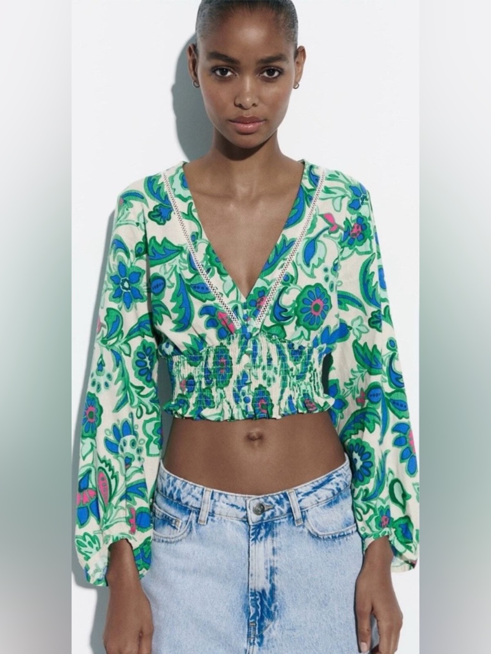 NWT Zara Floral Print Cropped Shirt